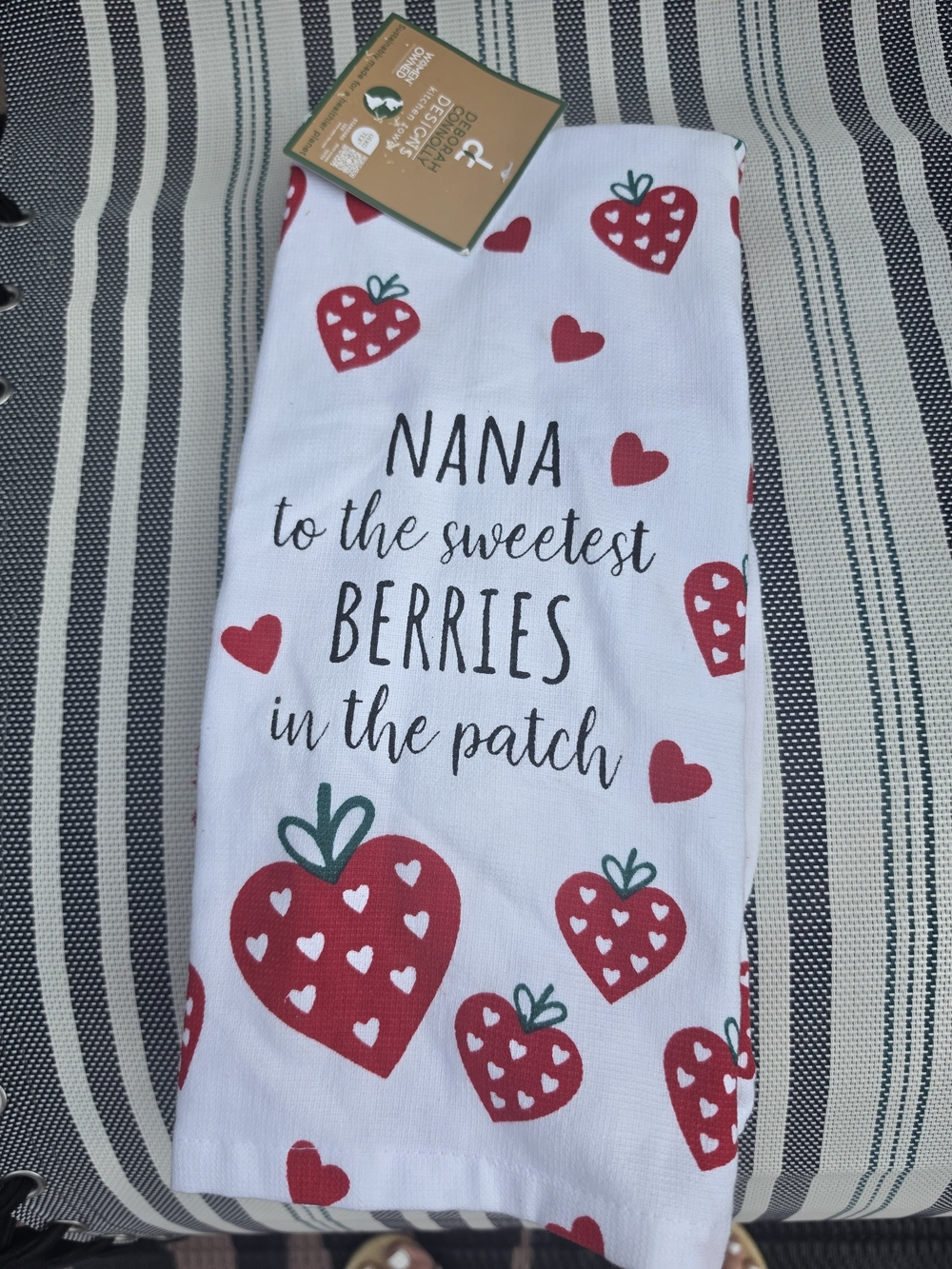Nana to the Sweetest Berries Dish Towel - Red & Green Strawberry Print